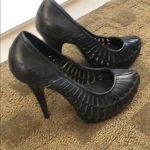 BCBG black leather heels